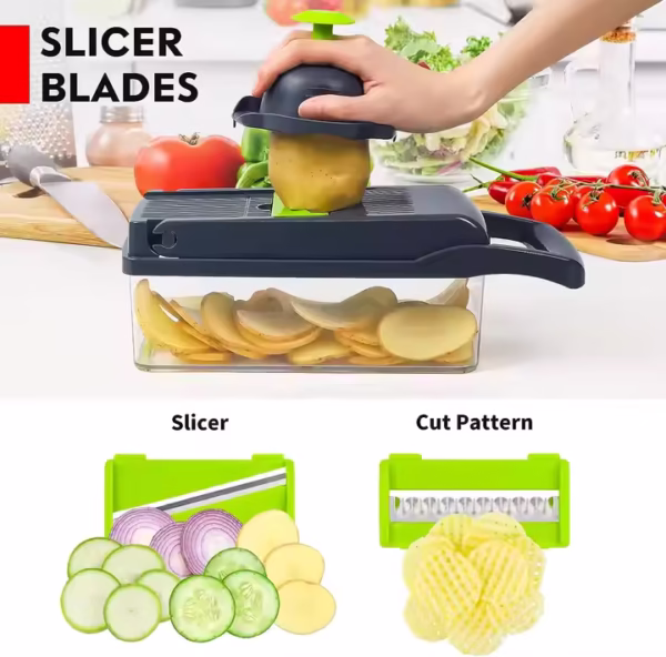 16-in-1 Multifunctional Onion Chopper with Container Cheese Slicer Food Chopper 8 Blades Veggie Vegetable Chopper
