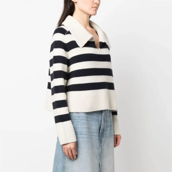 Custom Pattern Knit Striped Cotton Sweater Women Pullover Ladies Knitwear Winter v Neck Oversized Knitted Women's Sweater