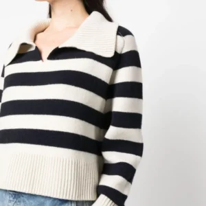 Custom Pattern Knit Striped Cotton Sweater Women Pullover Ladies Knitwear Winter v Neck Oversized Knitted Women's Sweater