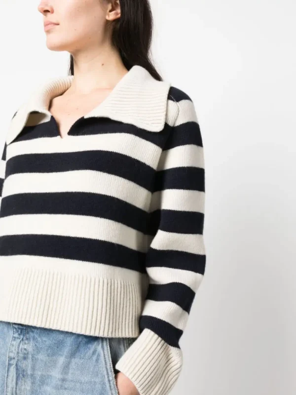 Custom Pattern Knit Striped Cotton Sweater Women Pullover Ladies Knitwear Winter v Neck Oversized Knitted Women's Sweater