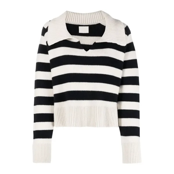 Custom Pattern Knit Striped Cotton Sweater Women Pullover Ladies Knitwear Winter v Neck Oversized Knitted Women's Sweater